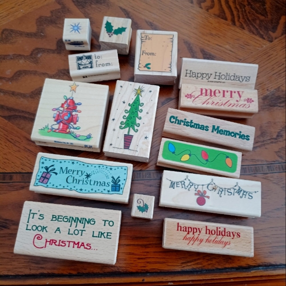 Christmas Wooden Stamps Lot of 14